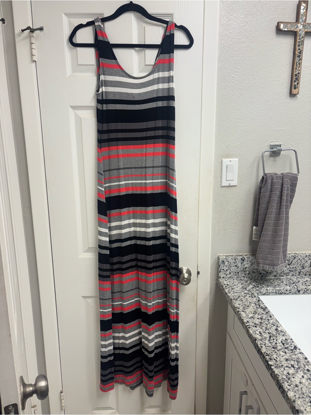 Merona Striped Sleeveless Maxi Dress in Black, Gray & Coral
